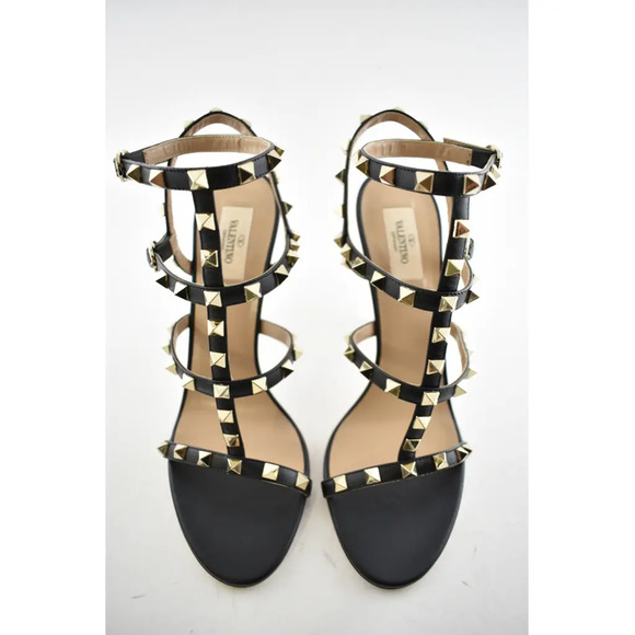 Valentino Rockstud 105 Black Leather Stud Caged Ankle Strap Sandal Heel Pump 40 - Picture 7 of 12